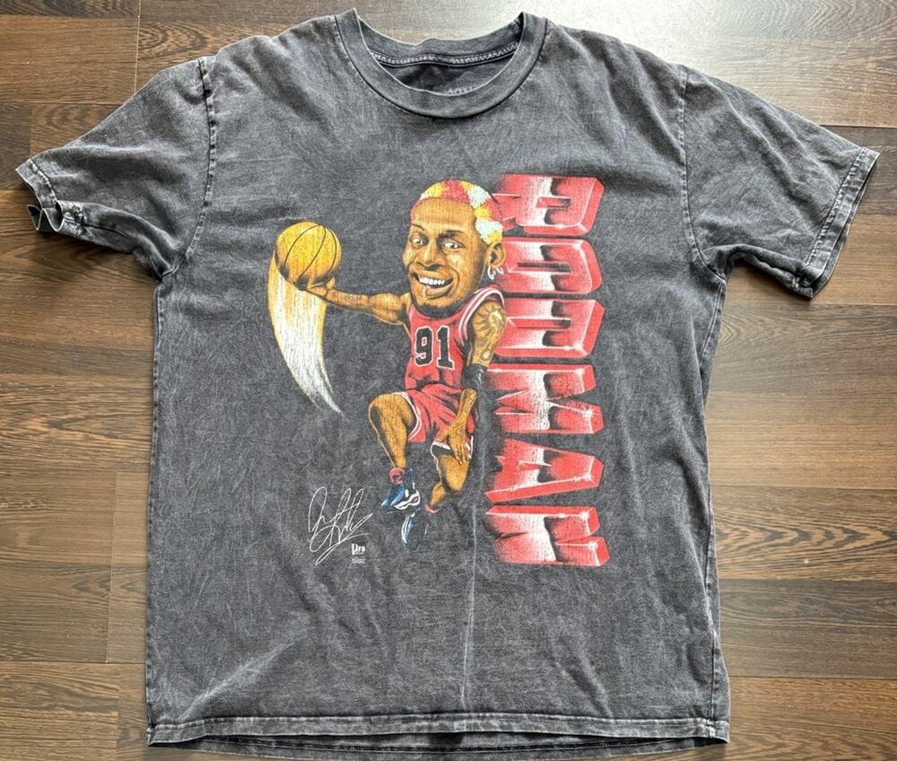 Dennis Rodman Caricature Graphic Tee Rodman Apparel Black Wash Size XL Great
